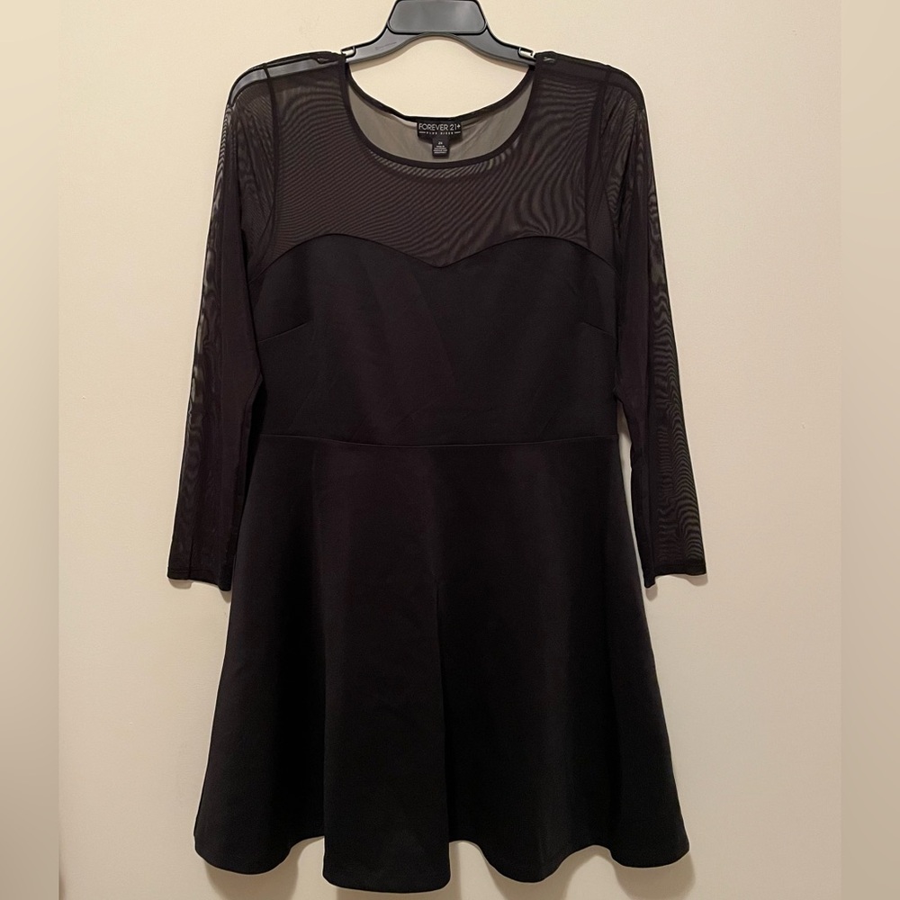 Forever 21 Plus Black Dress with Sheer Sleeves